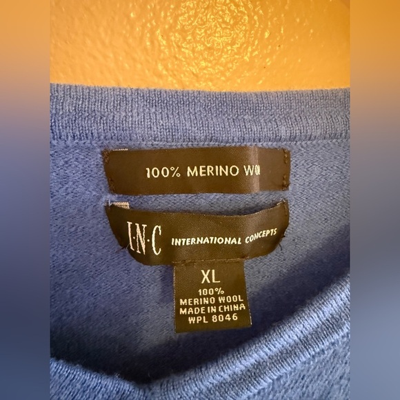 INC International Concepts Merino Wool sweater Blue V Neck soft long sleeve - Picture 11 of 14